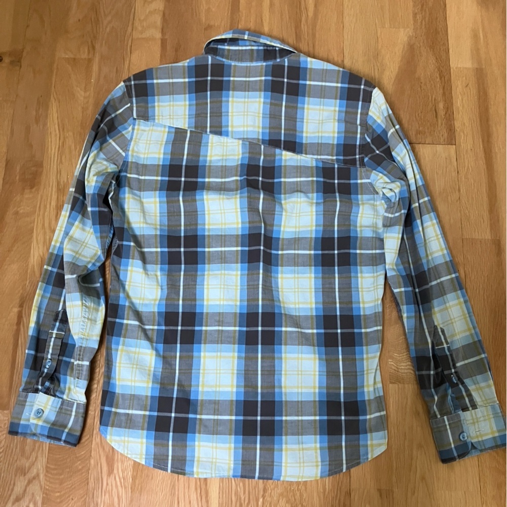 Volcom Men's Long Sleeve Button Down Plaid Shirt - Blue, Yellow, Brown and White - Picture 7 of 10